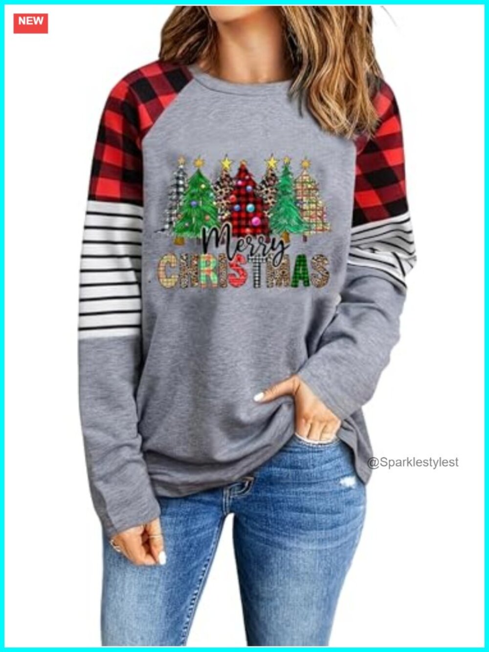 Plus Size Christmas Tree Shirt Buffalo Plaid Long Sleeve Holiday Top